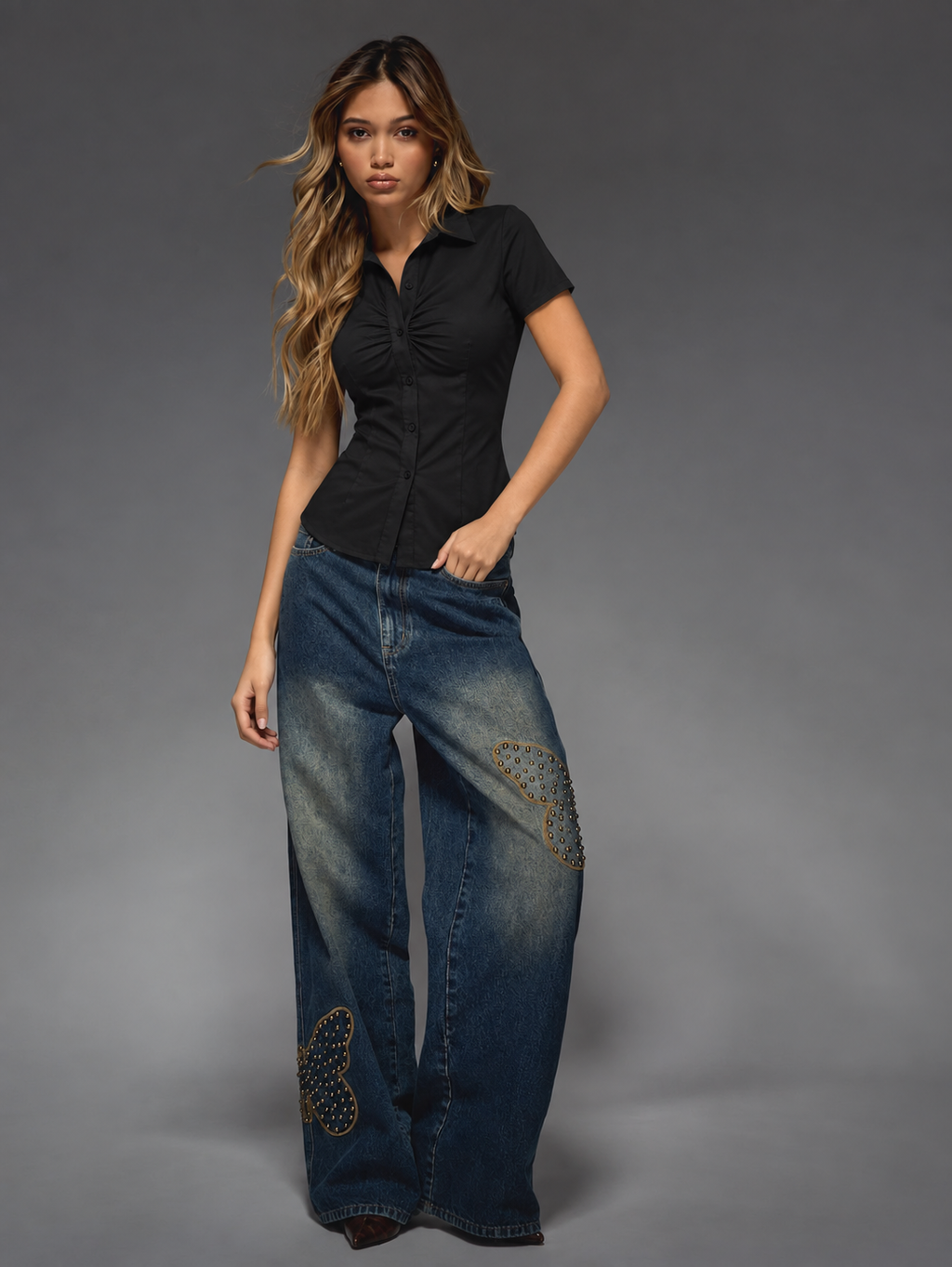 Sienna Black Ruched Fitted Shirt