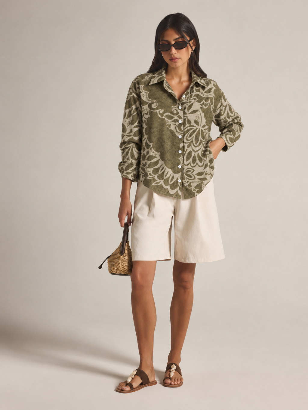 Olive Bloom Oversized Floral Shirt