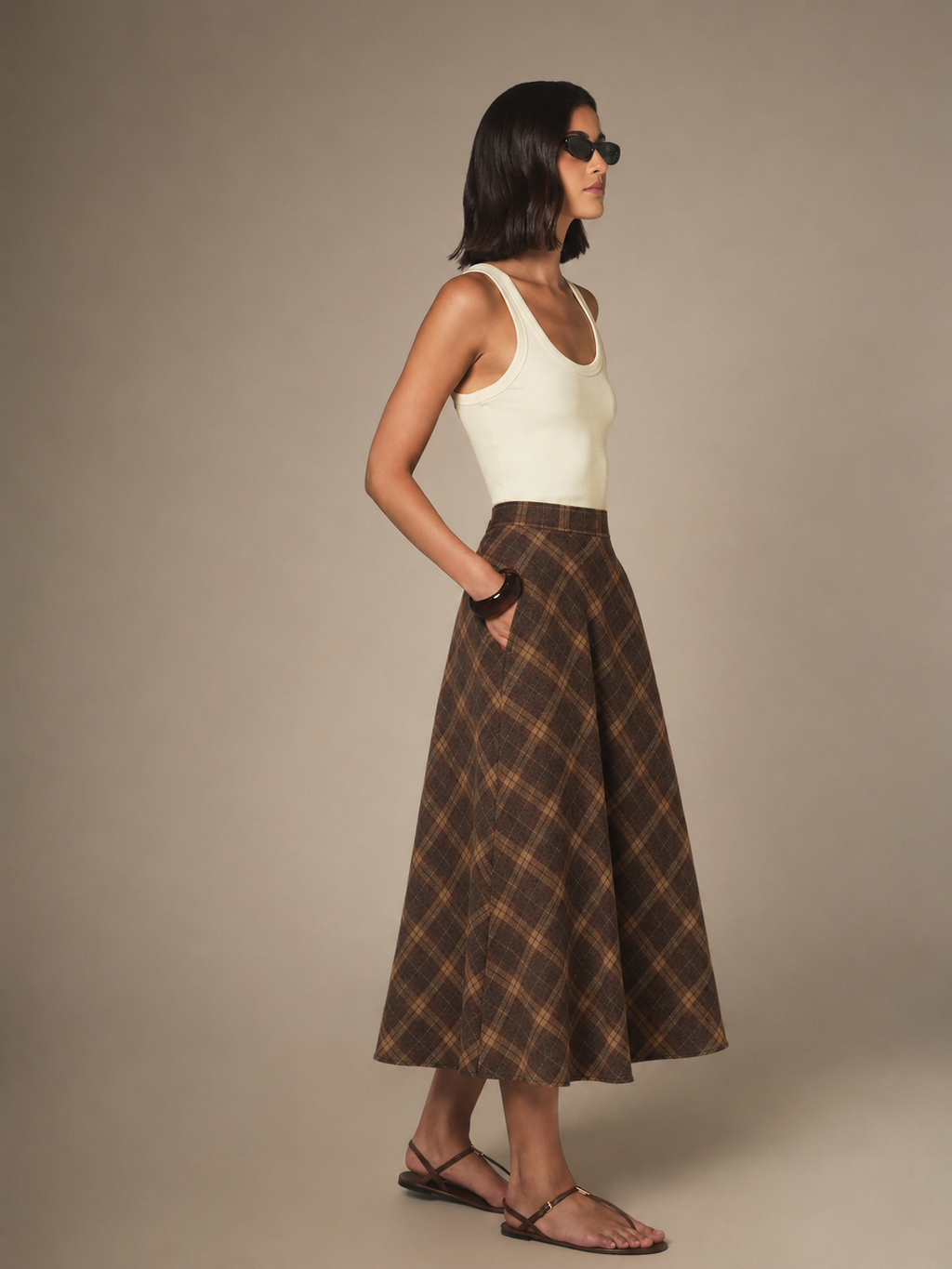 The Autumn Muse Check Midi Skirt