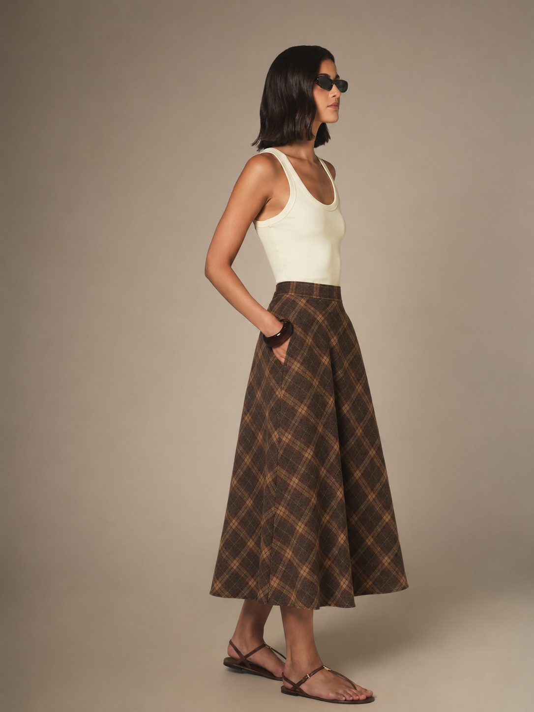 The Autumn Muse Check Midi Skirt