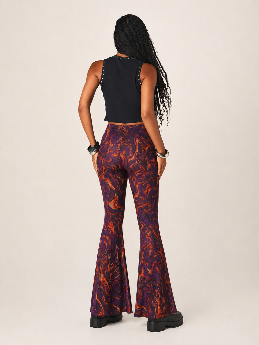 Inferno Swirl Printed Mesh Flare Pants