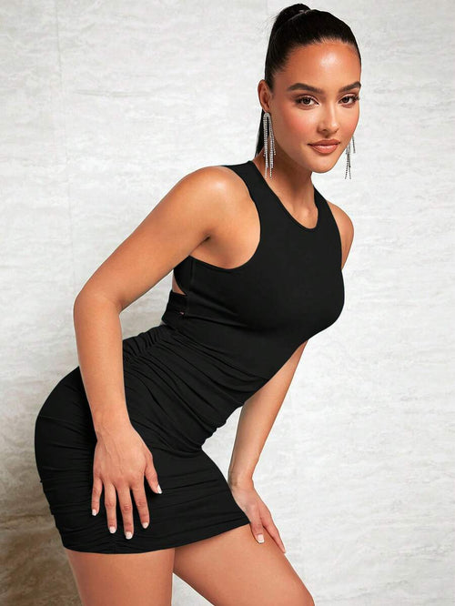 After Dark Ruched Open Back Mini Dress