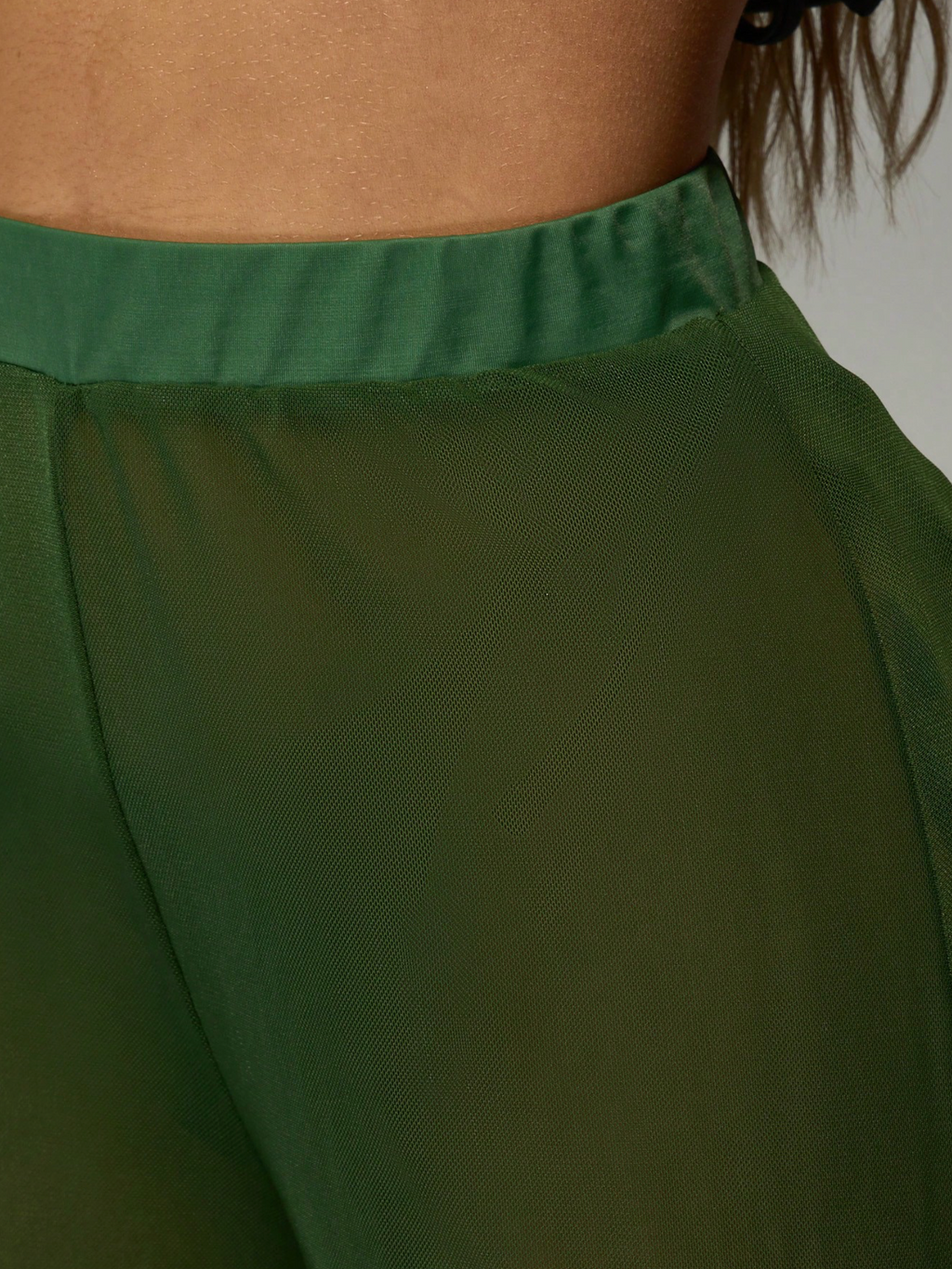 Olive Green Sheer Mesh Wide Leg Pants
