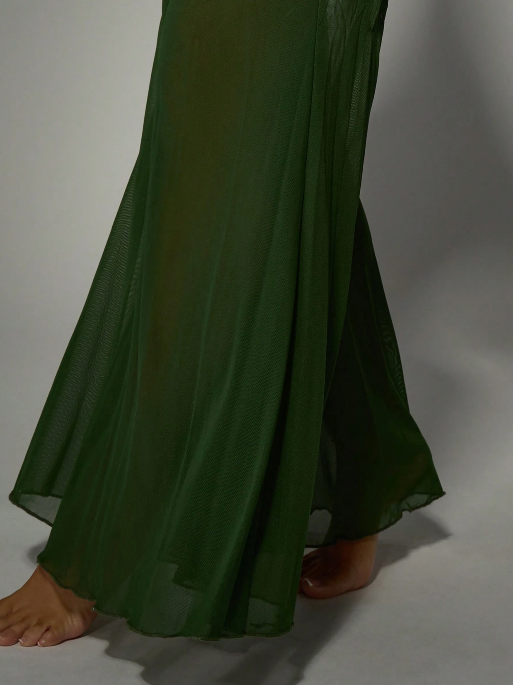 Olive Green Sheer Mesh Wide Leg Pants