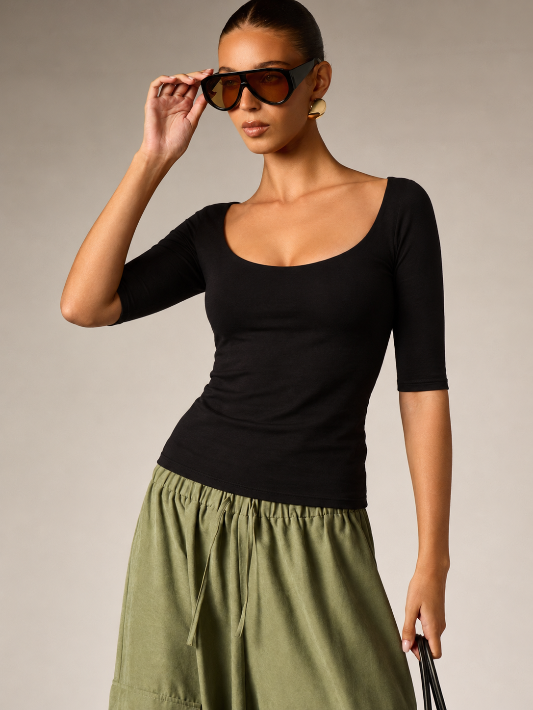 The Off Duty Black Scoop Neck Fitted Top