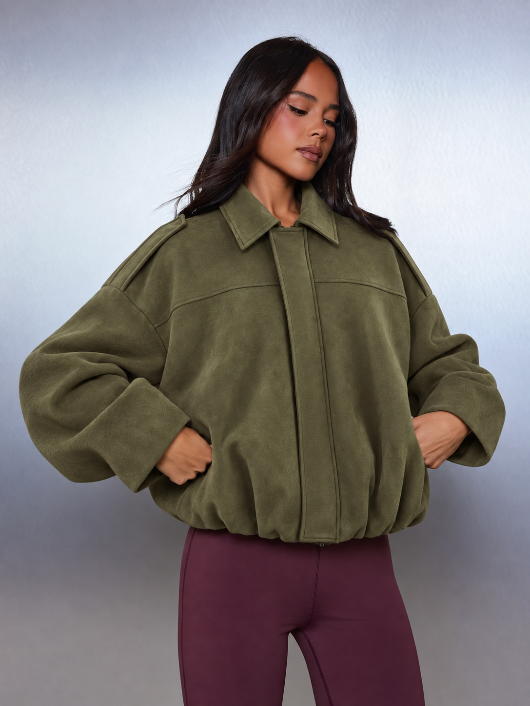 Off Duty Olive Oversized Bomber Jacket