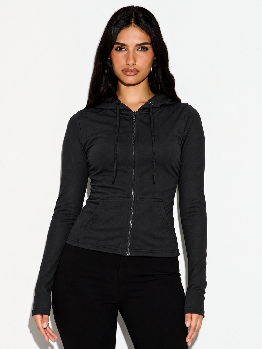 Sculpt Fit Full Sleeve Zip-Up Hooded Top Black