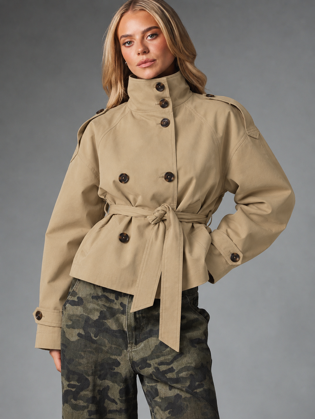 City Edit Khaki Belted Trench Jacket