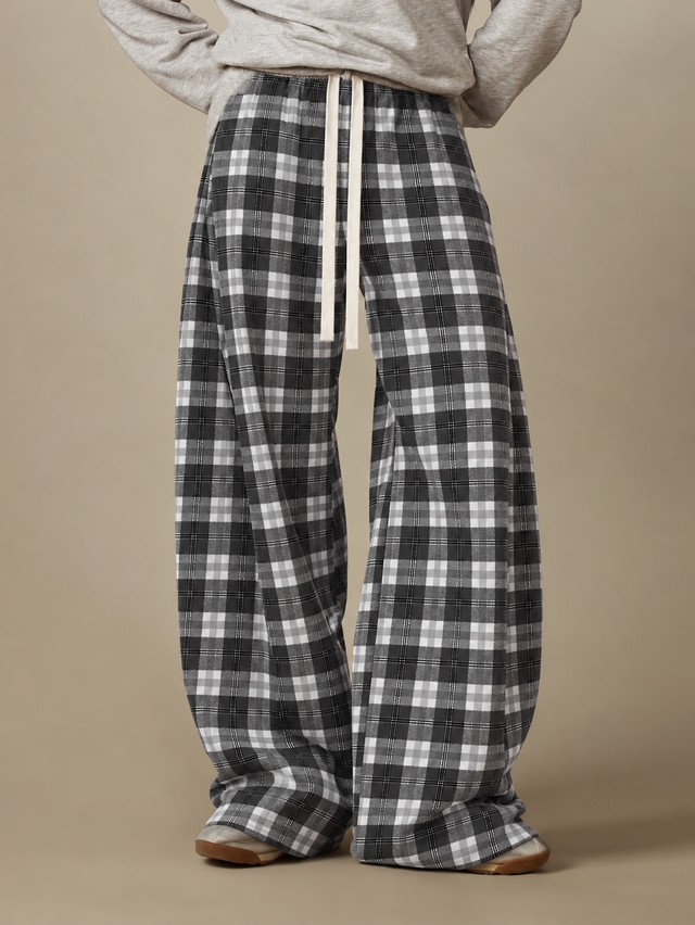 Midnight Check Wide Leg Drawstring Pants