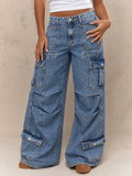 Utility Rush Blue Multi Pocket Wide Leg Cargo Jeans