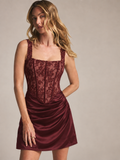 Wine After Hours Lace Corset Mini Dress