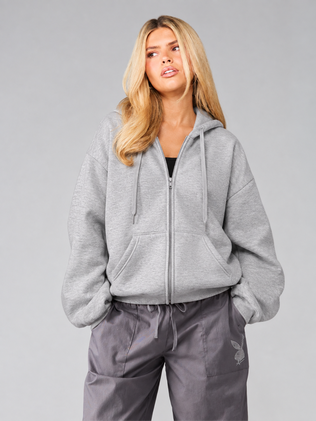 Cloud Nine Oversized Zip Up Hoodie Grey