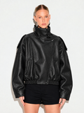After Dark Oversized Faux Leather Bomber Jacket