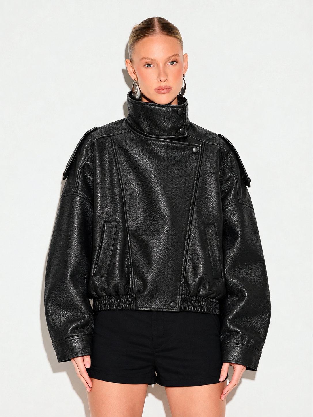 After Dark Oversized Faux Leather Bomber Jacket