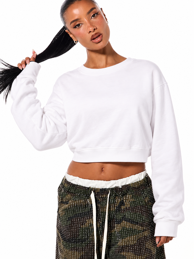 Off Duty Essential Cropped Sweatshirt White