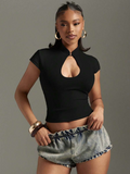 The Sloane Black Keyhole Cap Sleeve Top