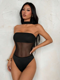 Noire Black Mesh Bandeau Bodysuit