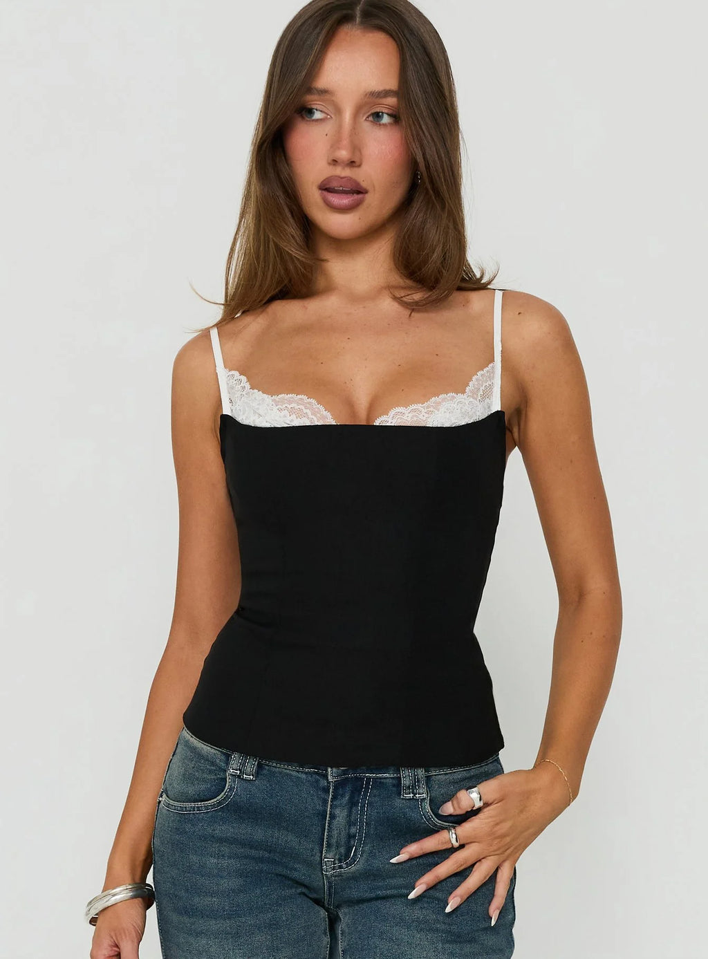 Midnight Romance Black & White Lace Corset Top