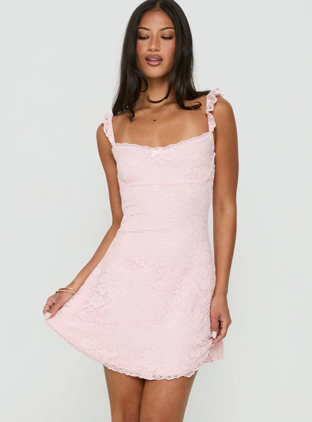 Blush Bloom Pink Lace Mini Dress