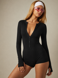 Black Ribbed Button Up Playsuit