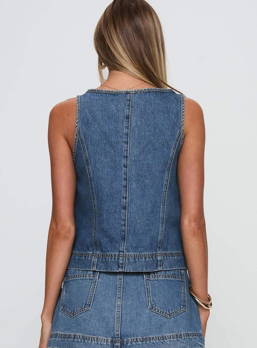 Double Tie Blue Denim Vest Top
