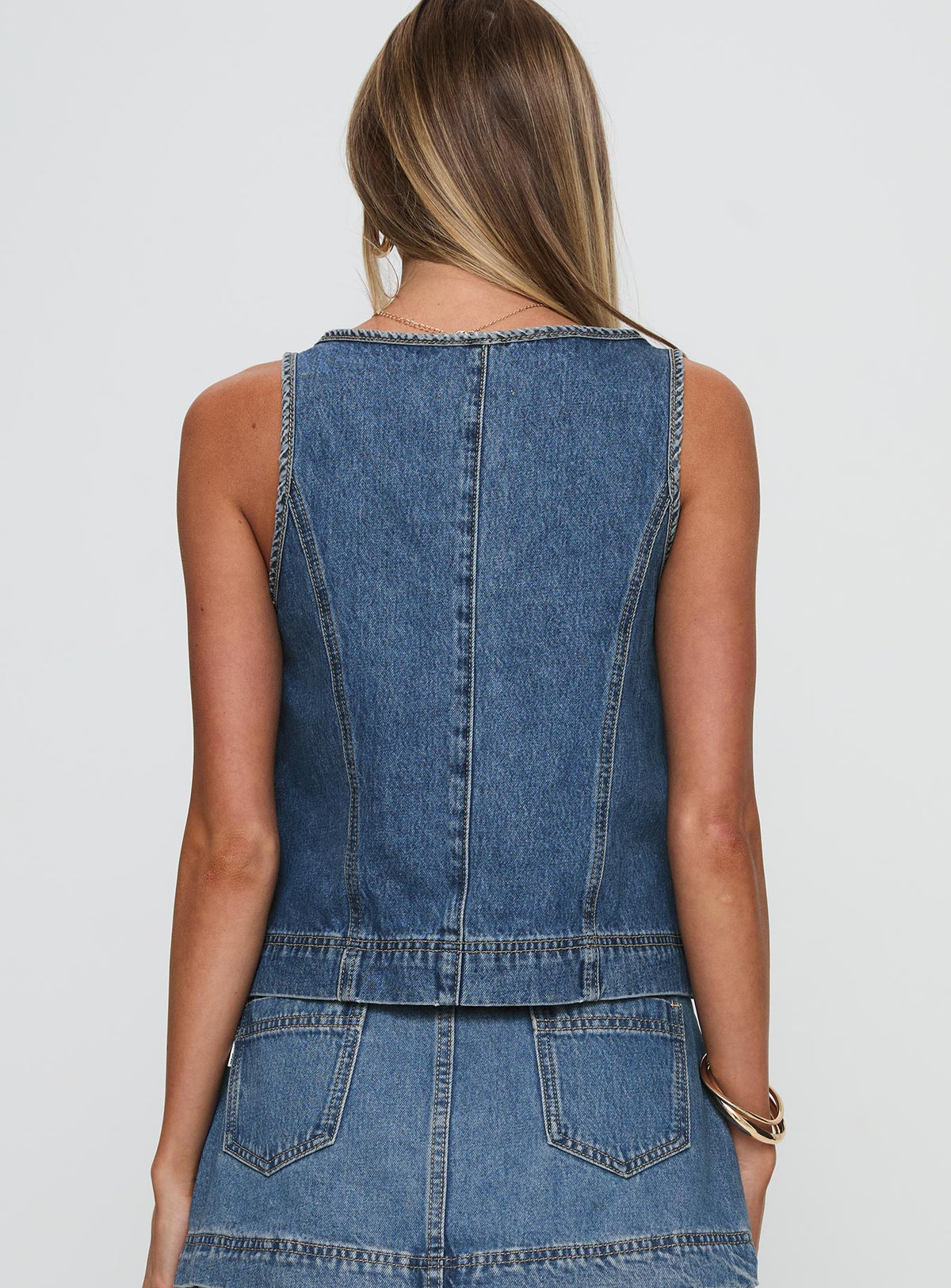 Double Tie Blue Denim Vest Top