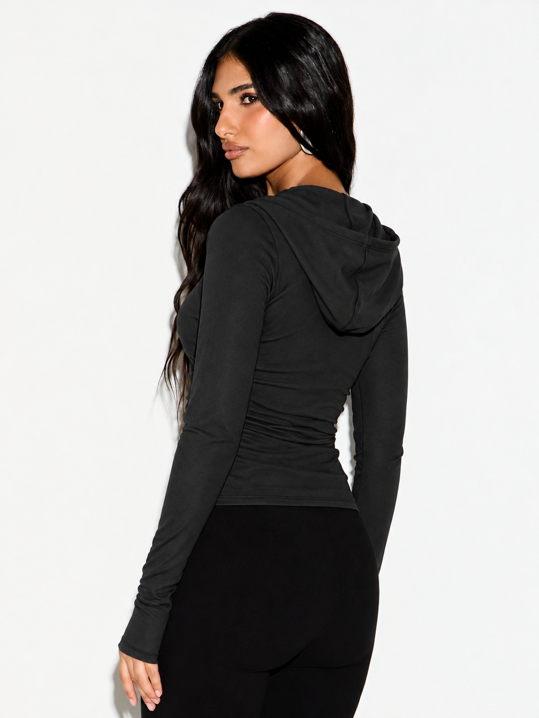 Sculpt Fit Full Sleeve Zip-Up Hooded Top Black
