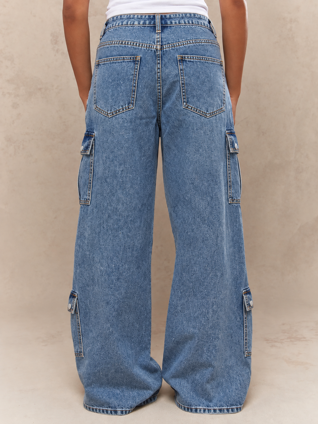 Utility Rush Blue Multi Pocket Wide Leg Cargo Jeans