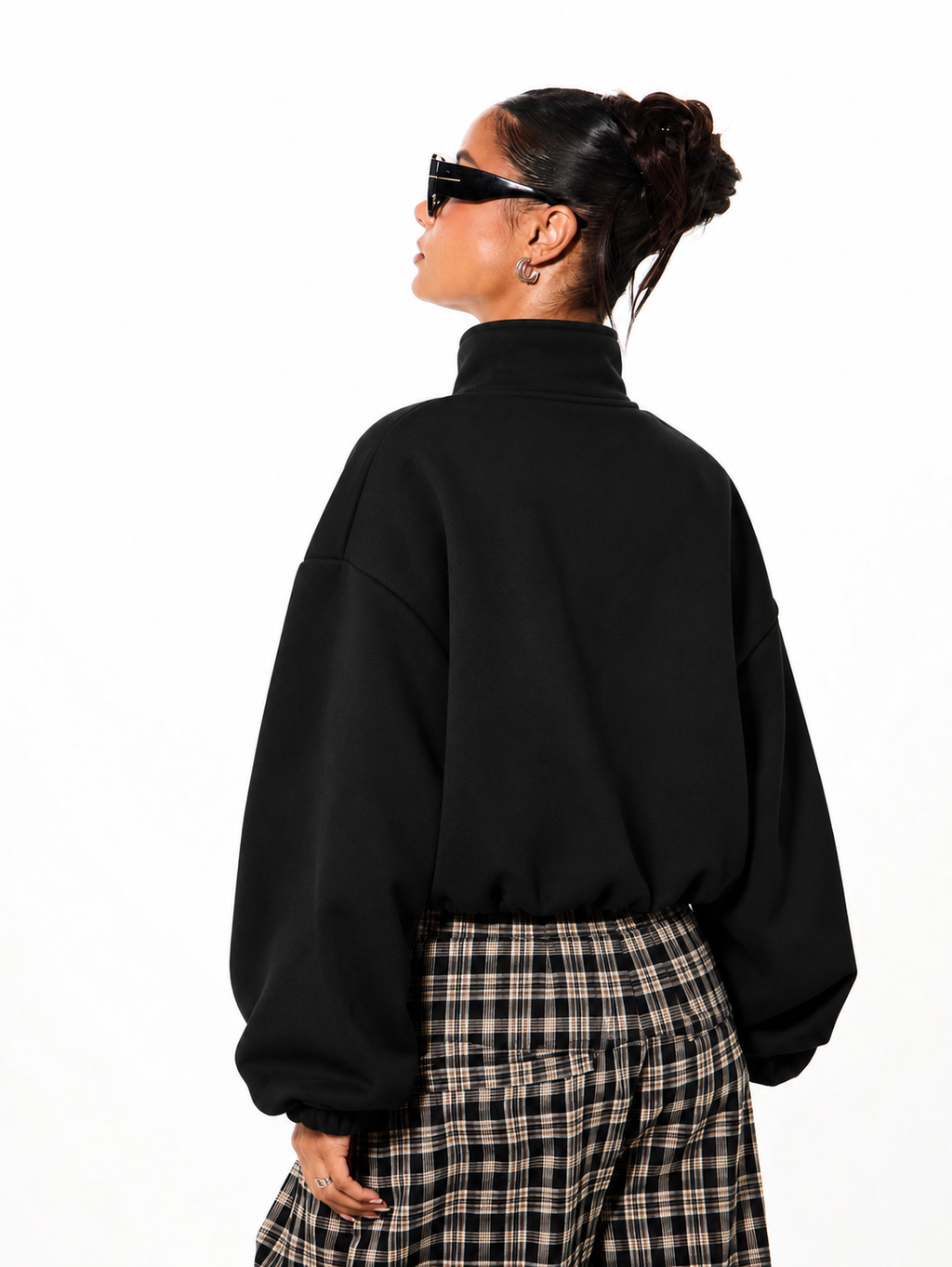 Off Duty Oversized Cropped Zip Up Sweatshirt Black