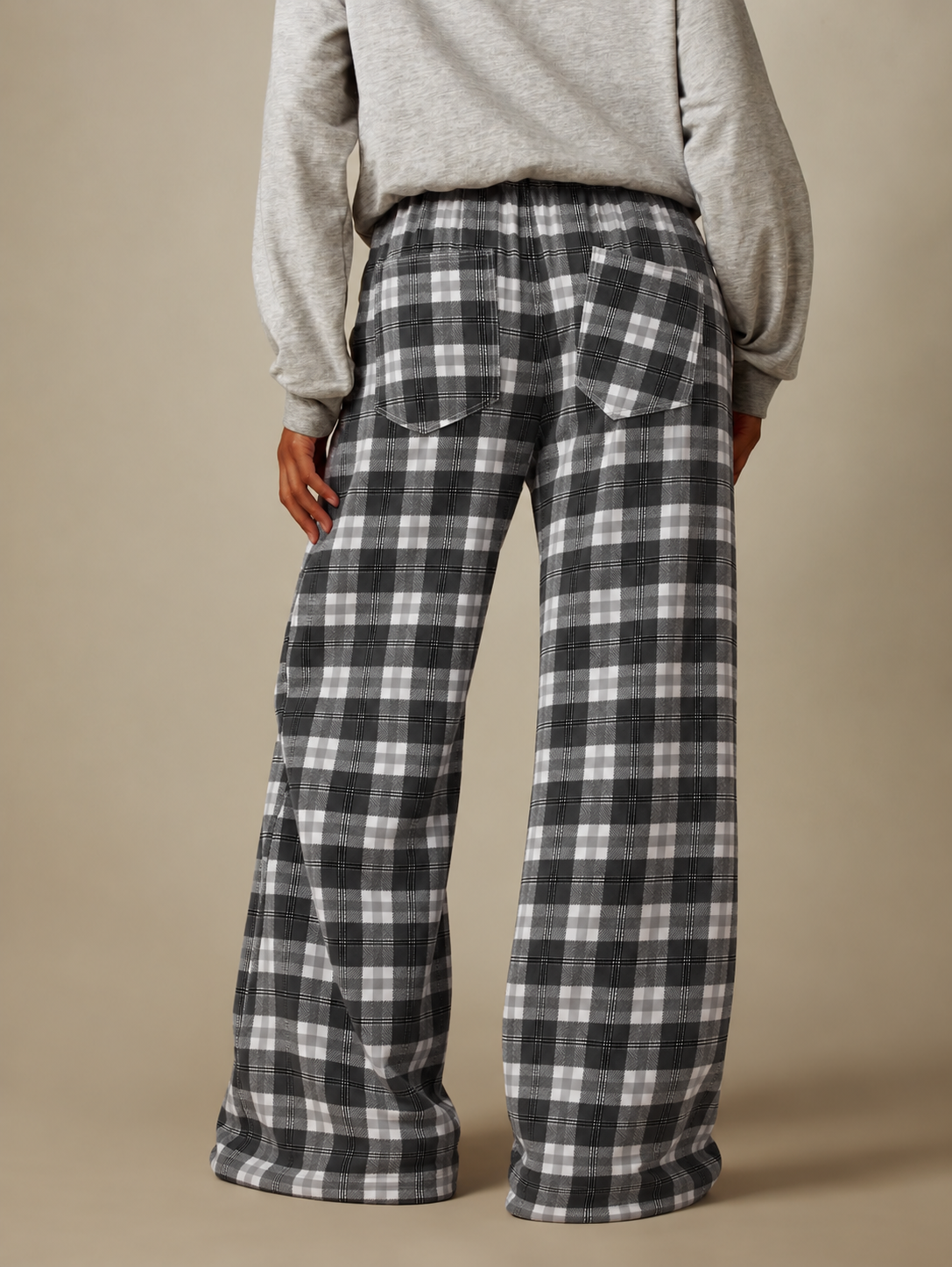 Midnight Check Wide Leg Drawstring Pants