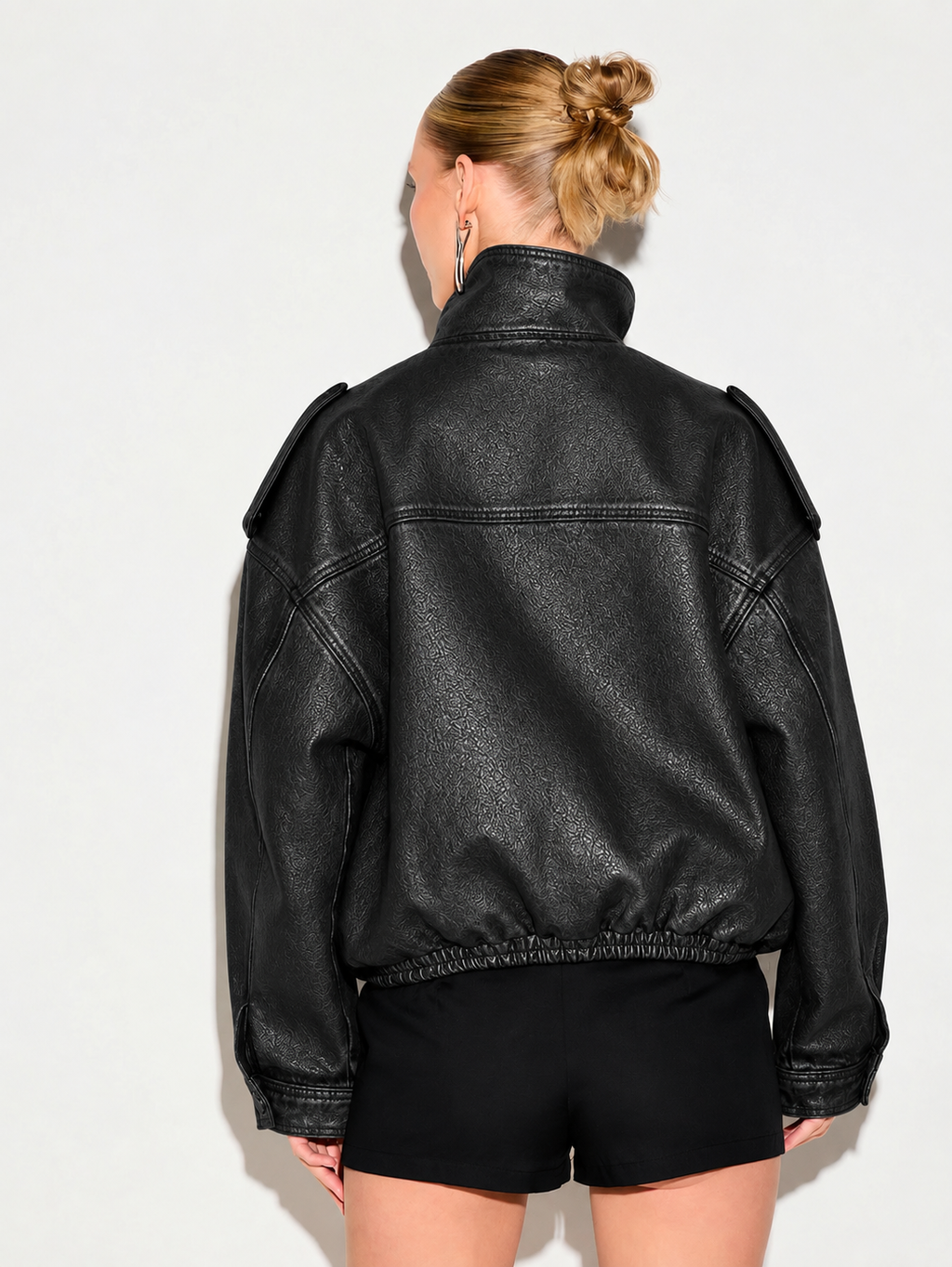 After Dark Oversized Faux Leather Bomber Jacket