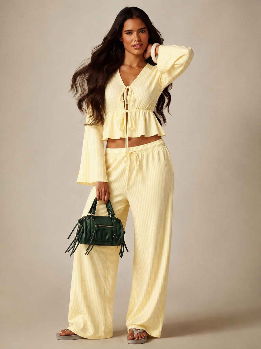 Lemon Stripe Tie Front Coord Set