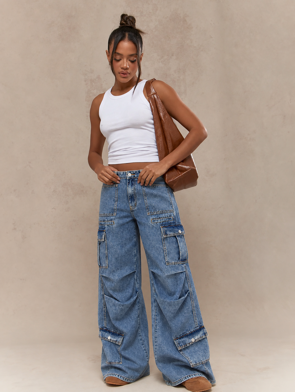 Utility Rush Blue Multi Pocket Wide Leg Cargo Jeans