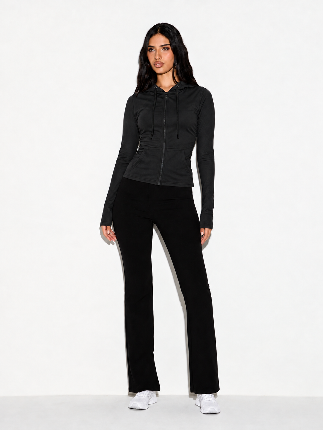 Sculpt Fit Full Sleeve Zip-Up Hooded Top Black