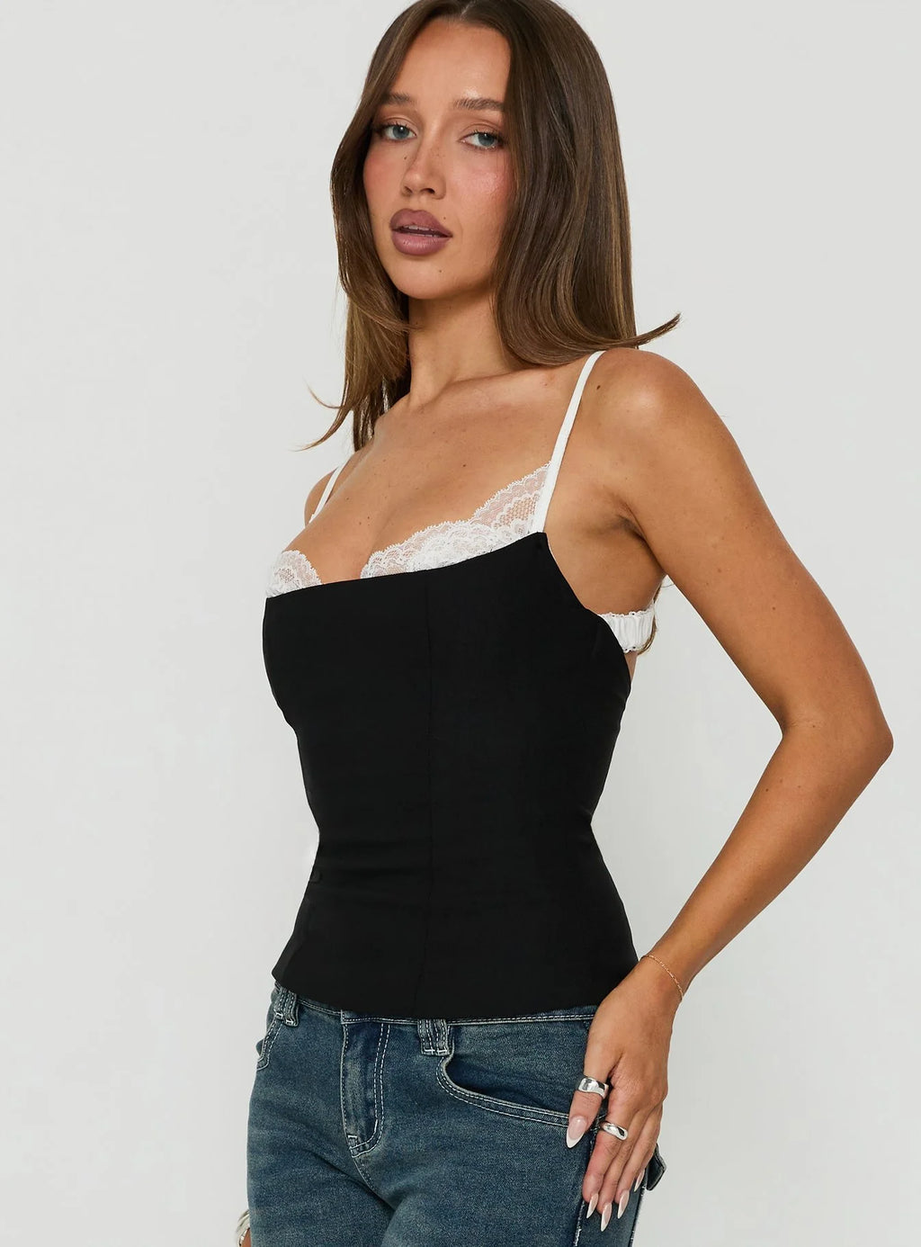 Midnight Romance Black & White Lace Corset Top