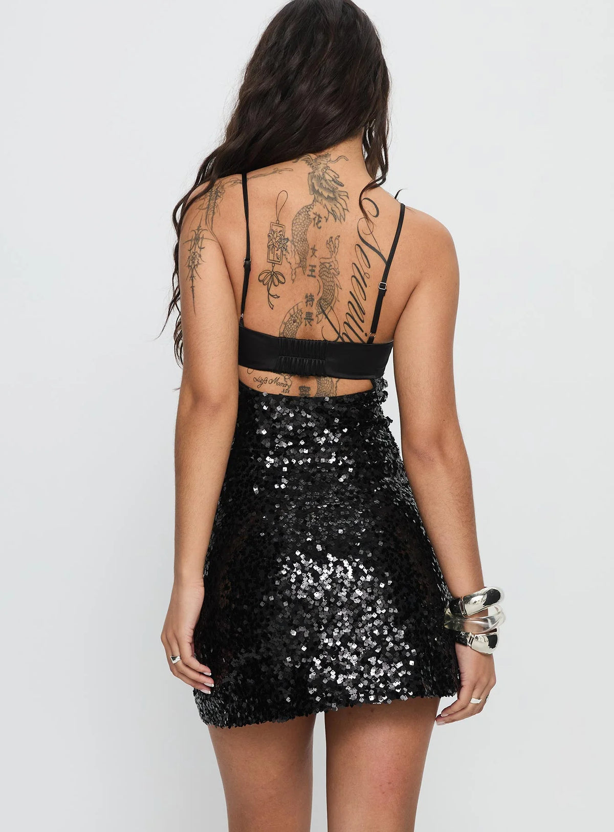 After Hours Black Sequin Satin Mini Dress