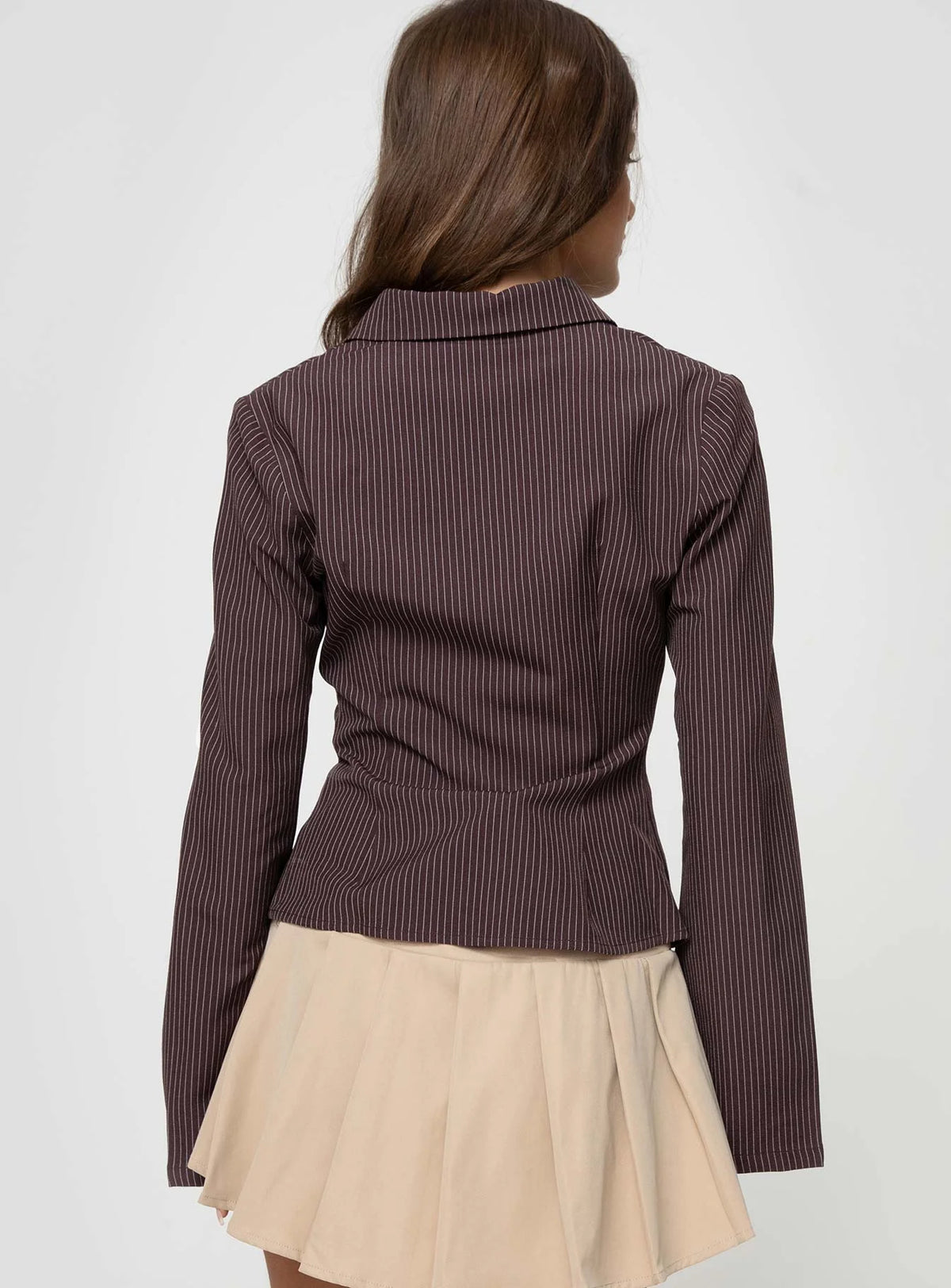 Espresso Pinstripe Flare Sleeve Shirt