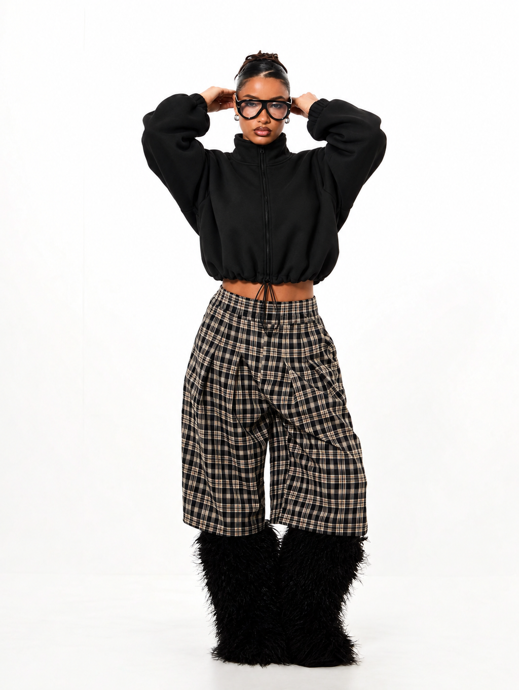 Off Duty Oversized Cropped Zip Up Sweatshirt Black
