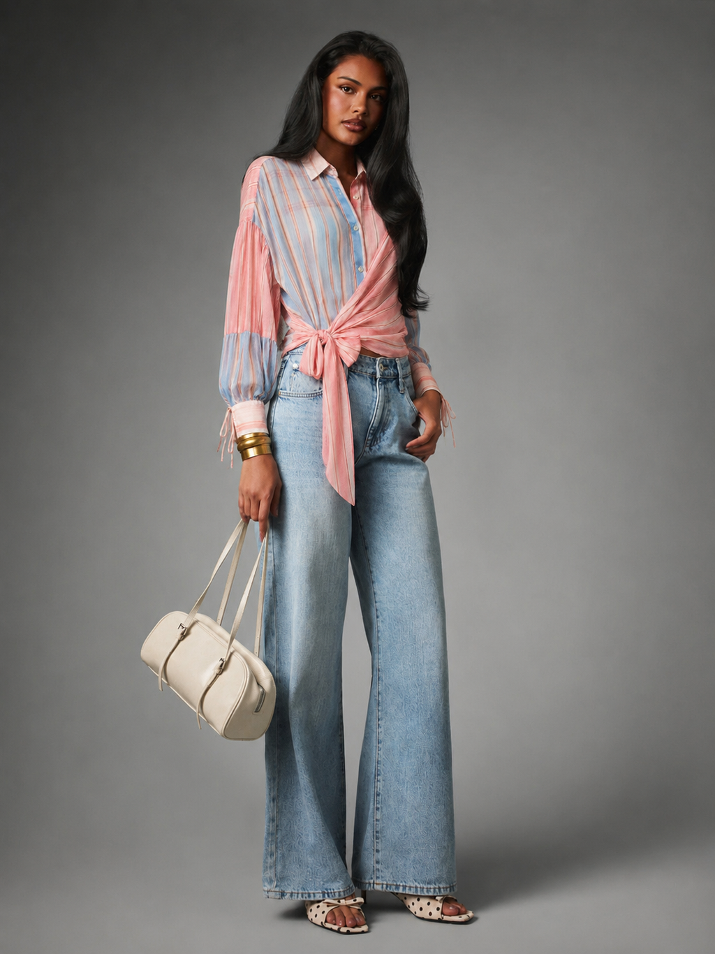 Riviera Pink & Blue Tie Up Striped Shirt