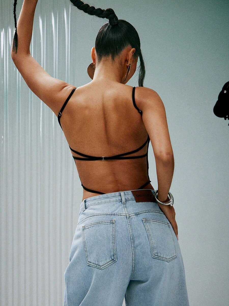 No Strings Attached Black Backless Bodysuit