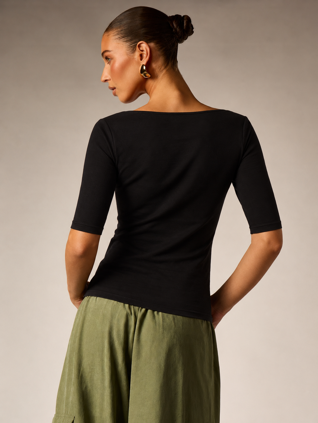 The Off Duty Black Scoop Neck Fitted Top