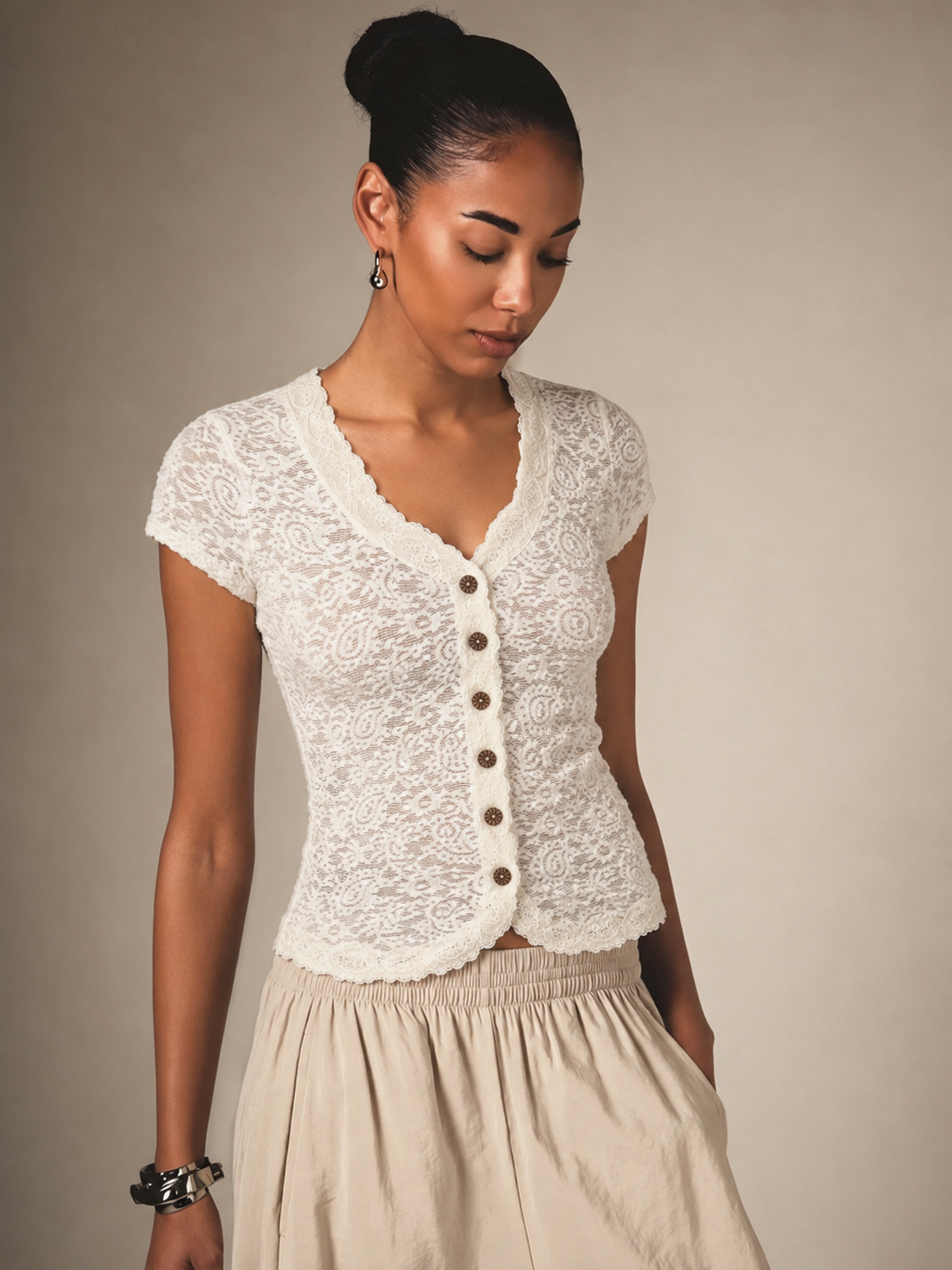 The Ivory Lace Button Top