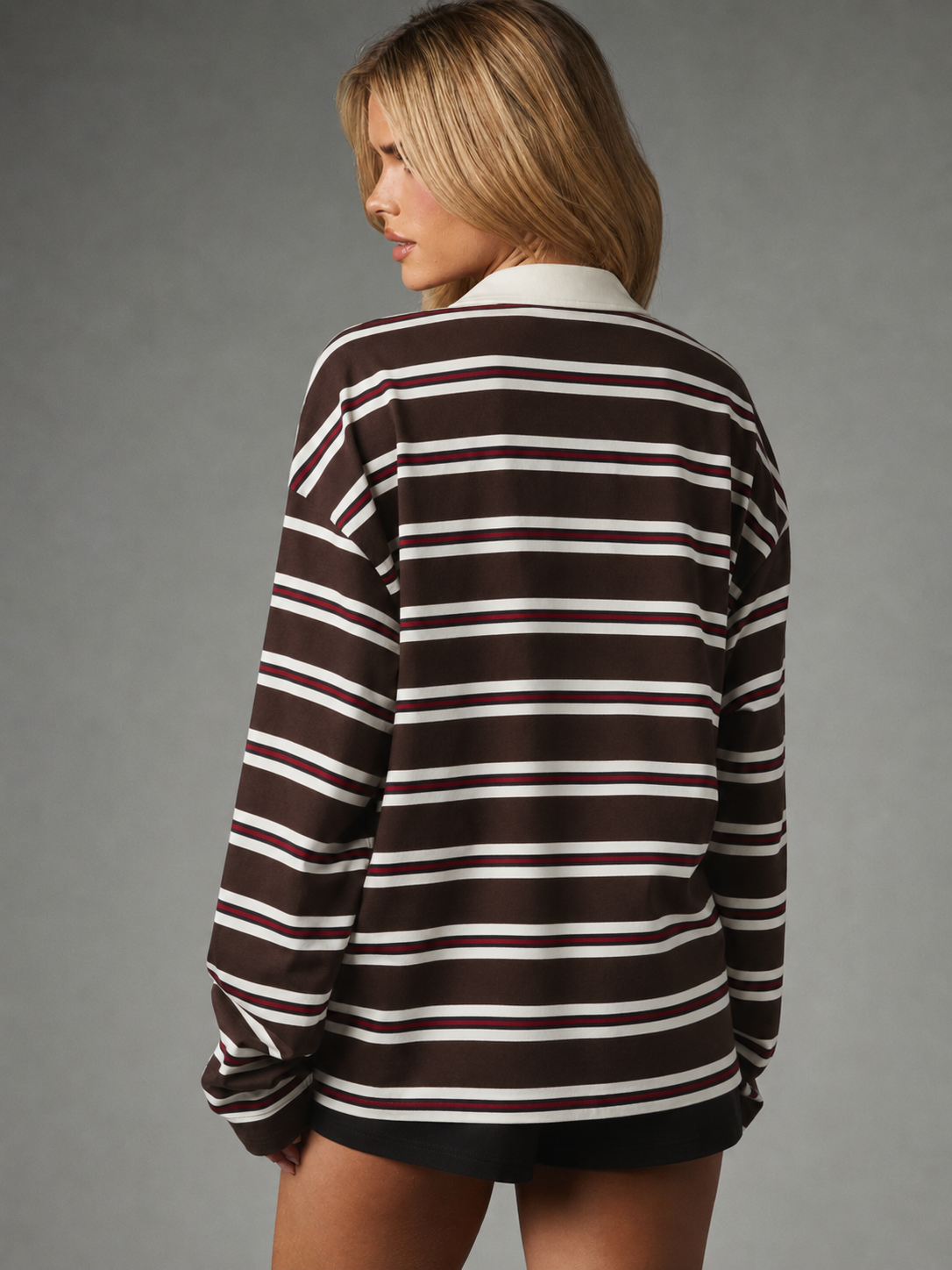The Espresso Stripe Oversized Rugby Polo