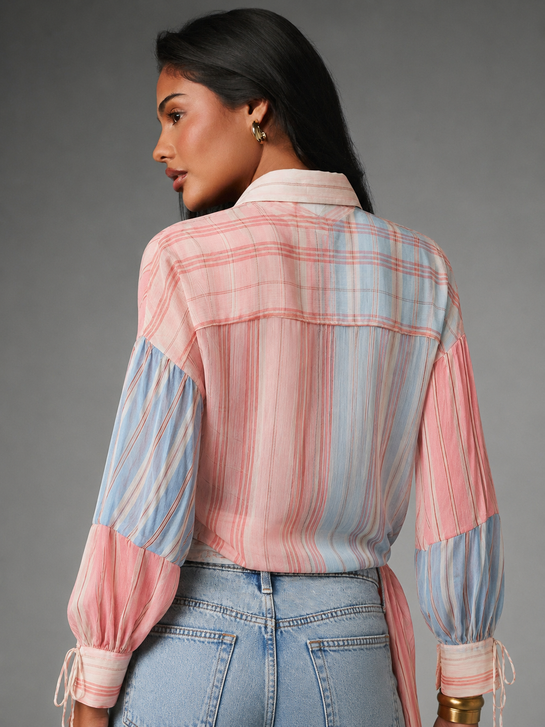 Riviera Pink & Blue Tie Up Striped Shirt