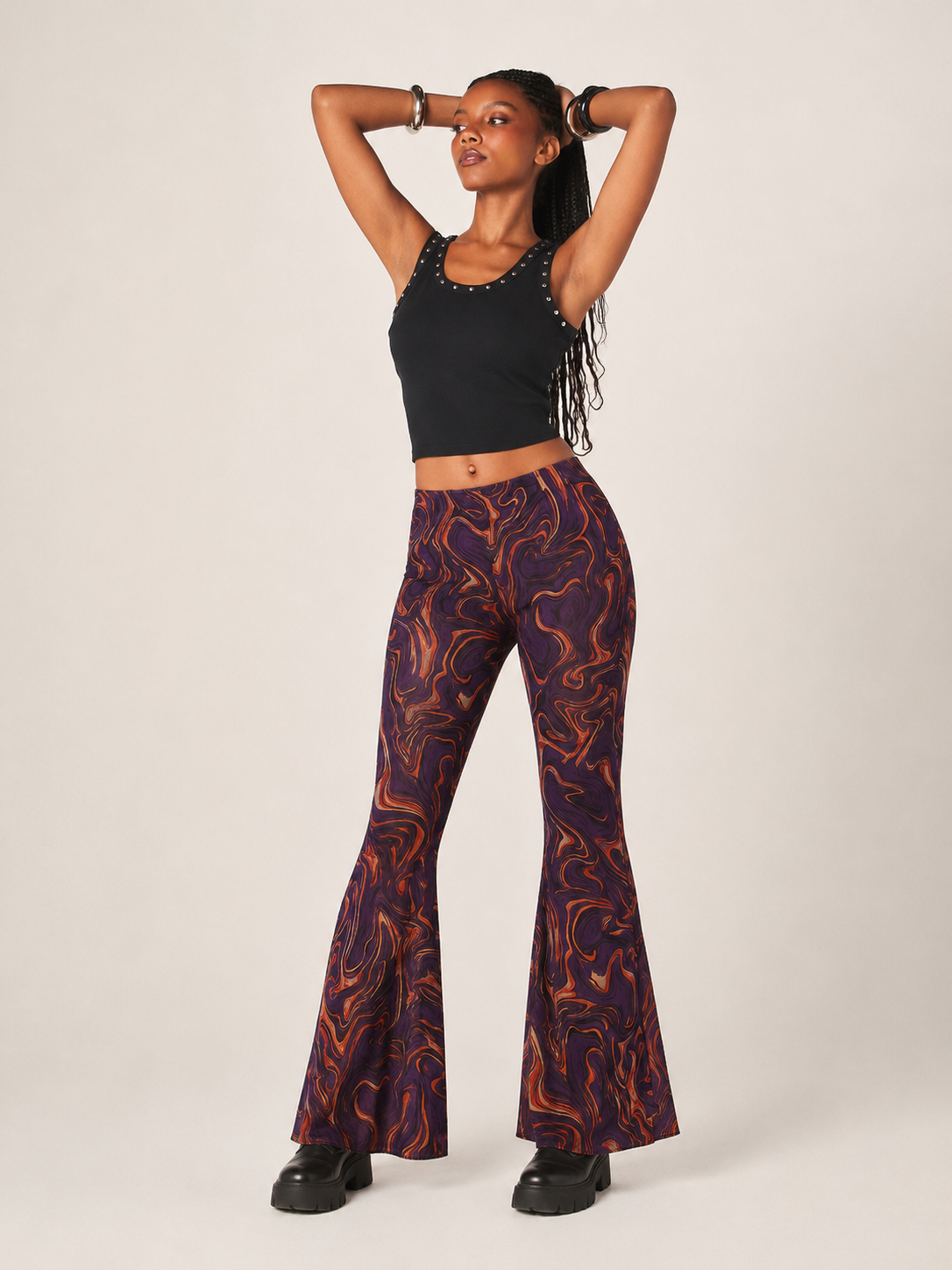 Inferno Swirl Printed Mesh Flare Pants