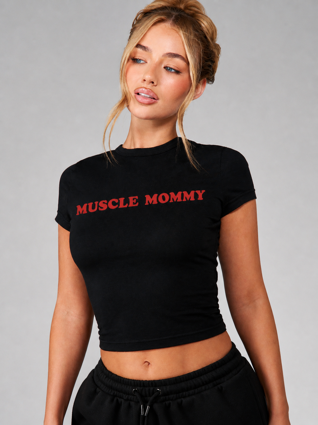Muscle Mommy Graphic Baby Tee Black
