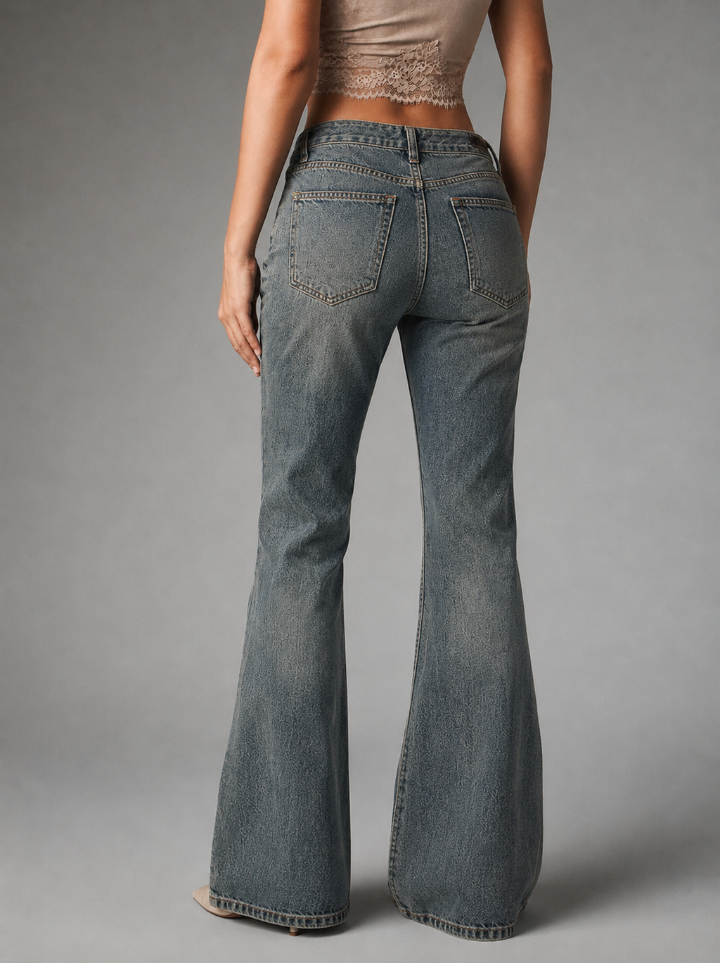 Dirty Wash Low Rise Flared Jeans