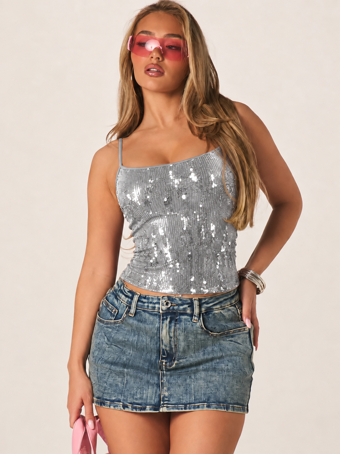 Disco Fever Silver Sequin Cami Top