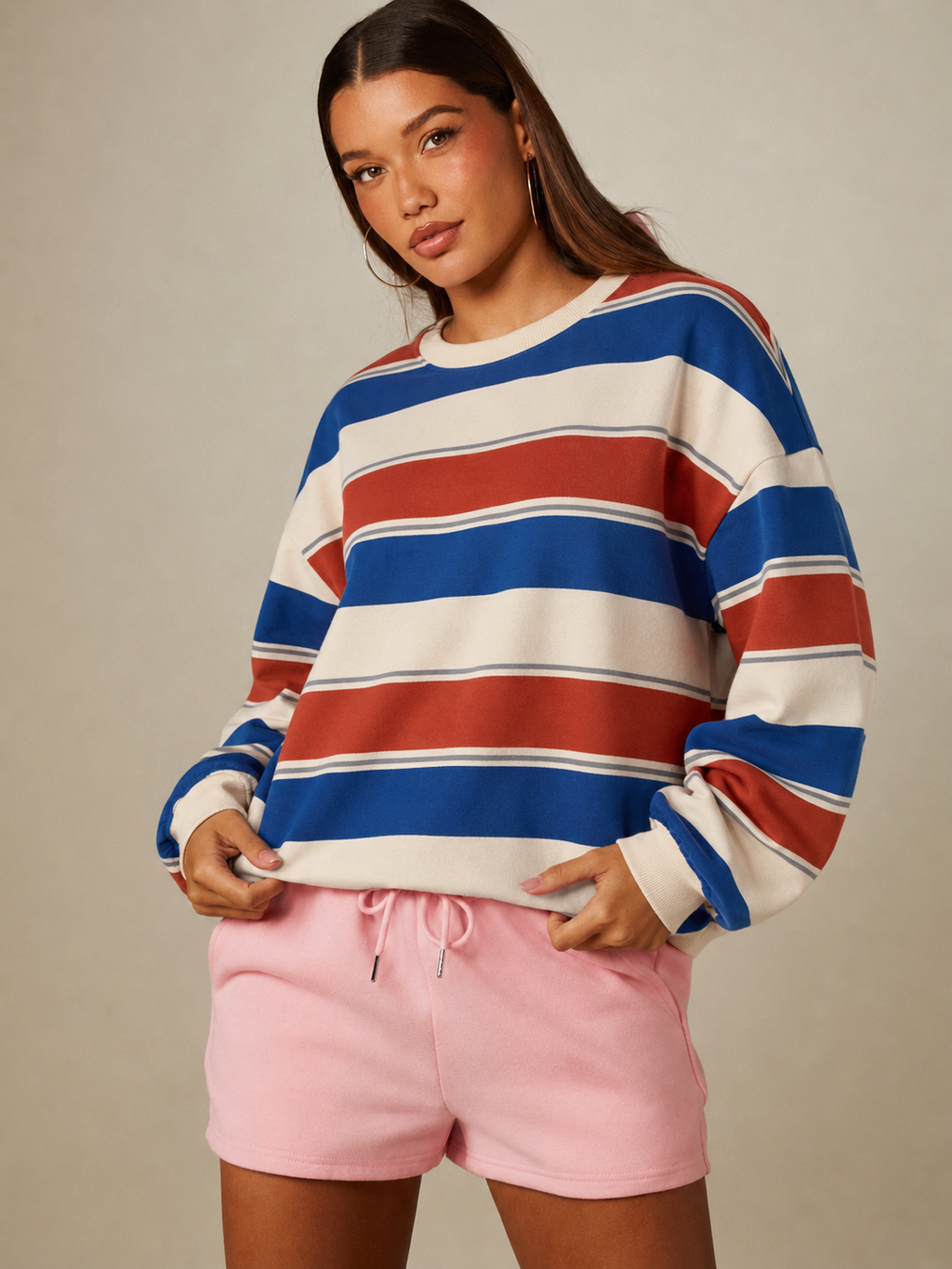 Varsity Girl Oversized Striped Sweatshirt