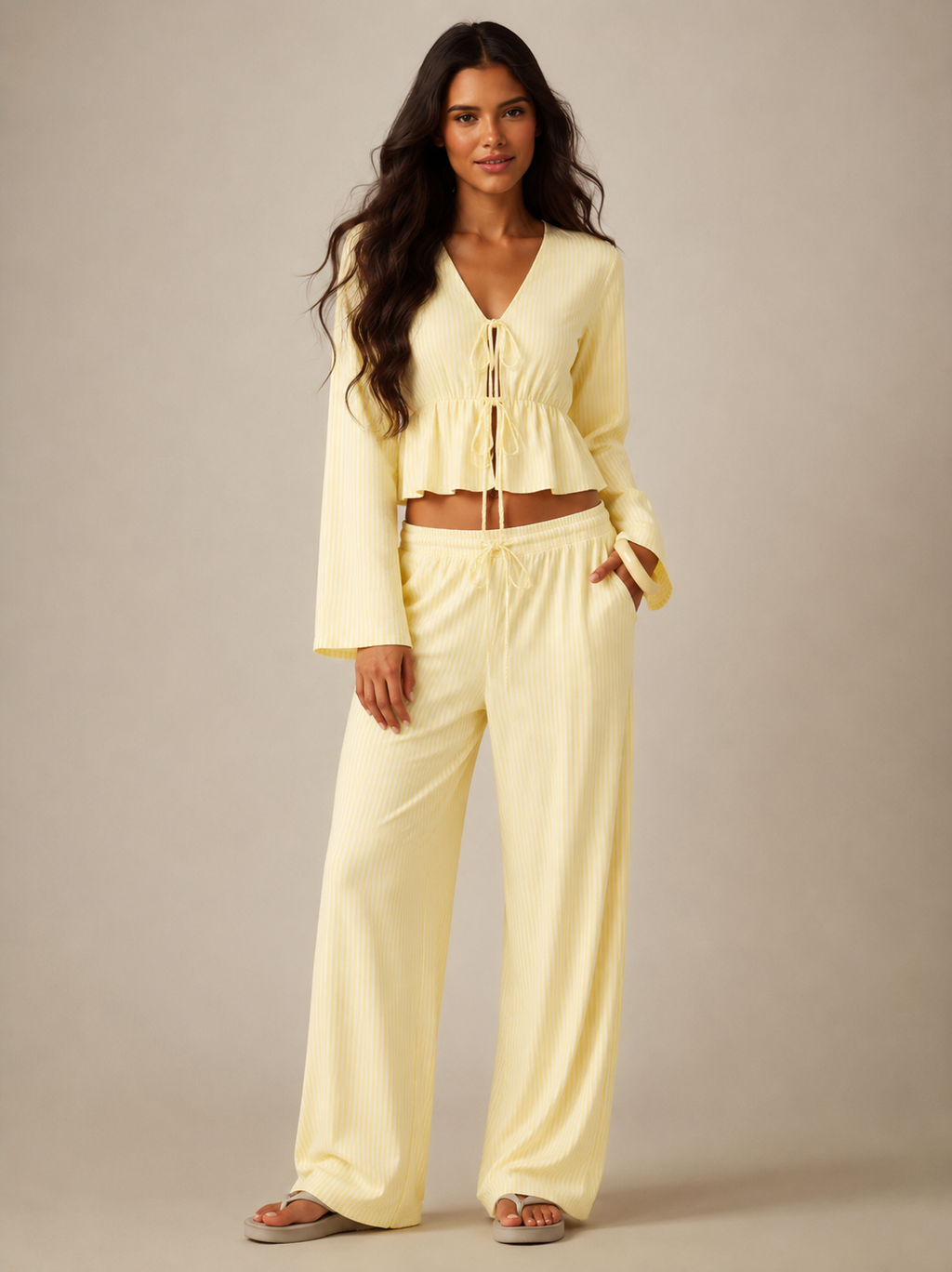 Lemon Stripe Tie Front Coord Set